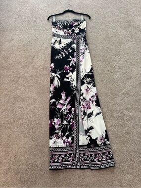 Floral Maxi Dress - Black & White with Pink Accents